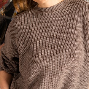 Knitted wool sweater, Women wool sweater, Brown knit woolen jumper, Black crew neck pullover, Knitwear top, Ribbed sweater image 9