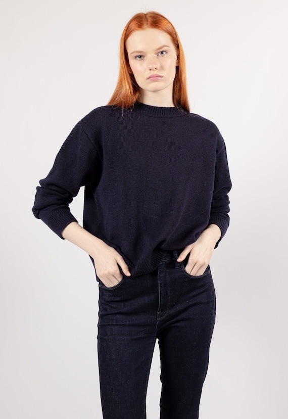 VALENTINO】クルーネックニット カシミヤ100% Vロゴ ネイビー M