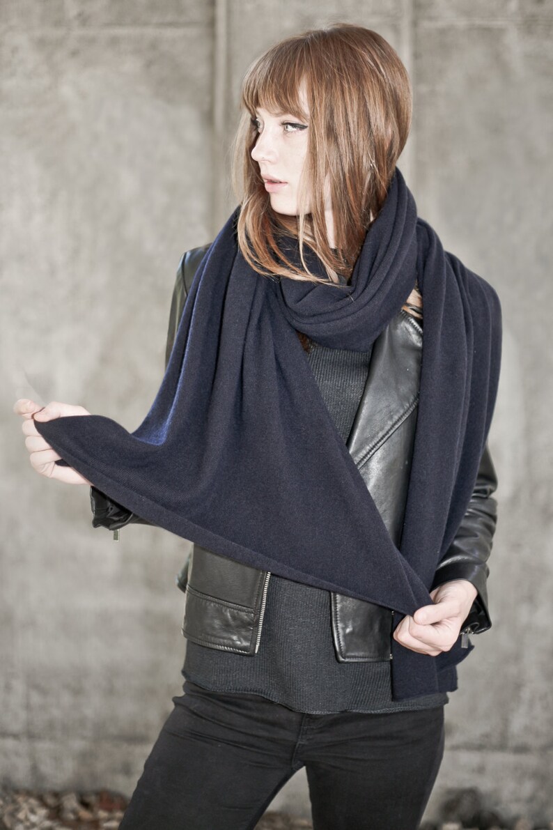 Dark Blue Cashmere Scarf, Cashmere Travel Wrap, Long Cashmere Scarf