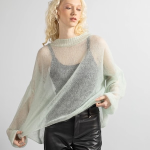 Hand Knit Mohair Sweater: Lightweight Fuzzy Knit Top