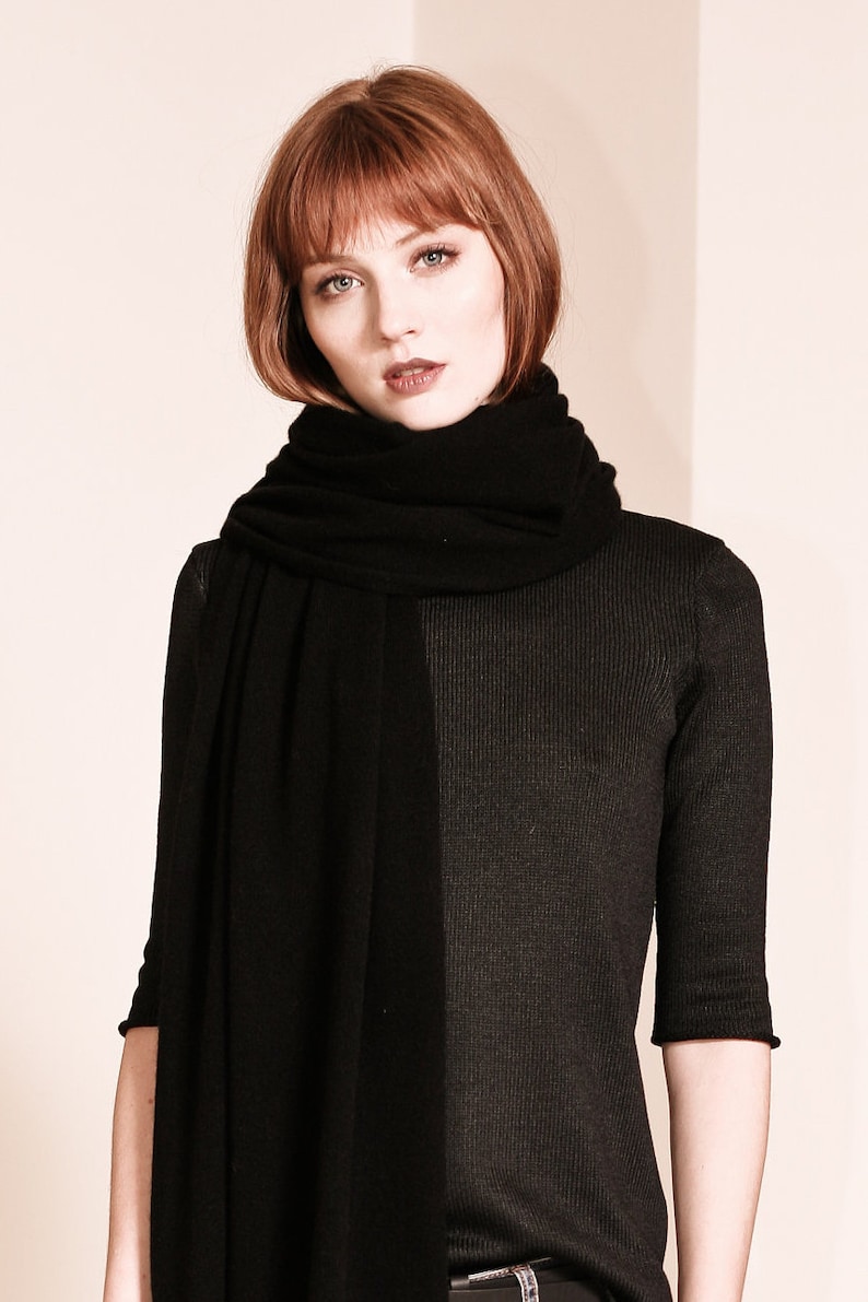 CASHMERE scarf BLACK scarf long SCARF travel wrap knit Etsy