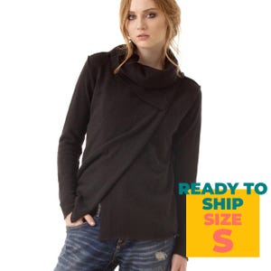 Black alpaca cardigan, wrap cardigan, cowl neck jacket, alpaca sweater, black short cardigan, knit cardigan, open front jacket, knit jacket