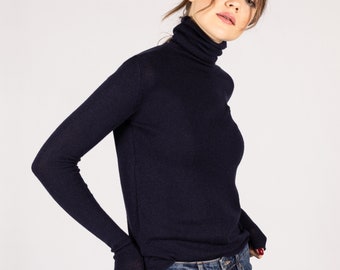 High neck sweater, Knitted jumper, Knit sweater, Cashmere turtleneck, Knit pullover, Navy turtleneck, High neck pullover