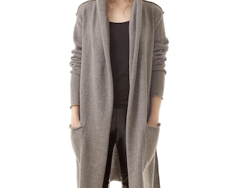 Long wool cardigan, 100% cashmere sweater, Strickjacke damen, Knit hooded cashmere cardigan, Handmade knitted jacket with pockets