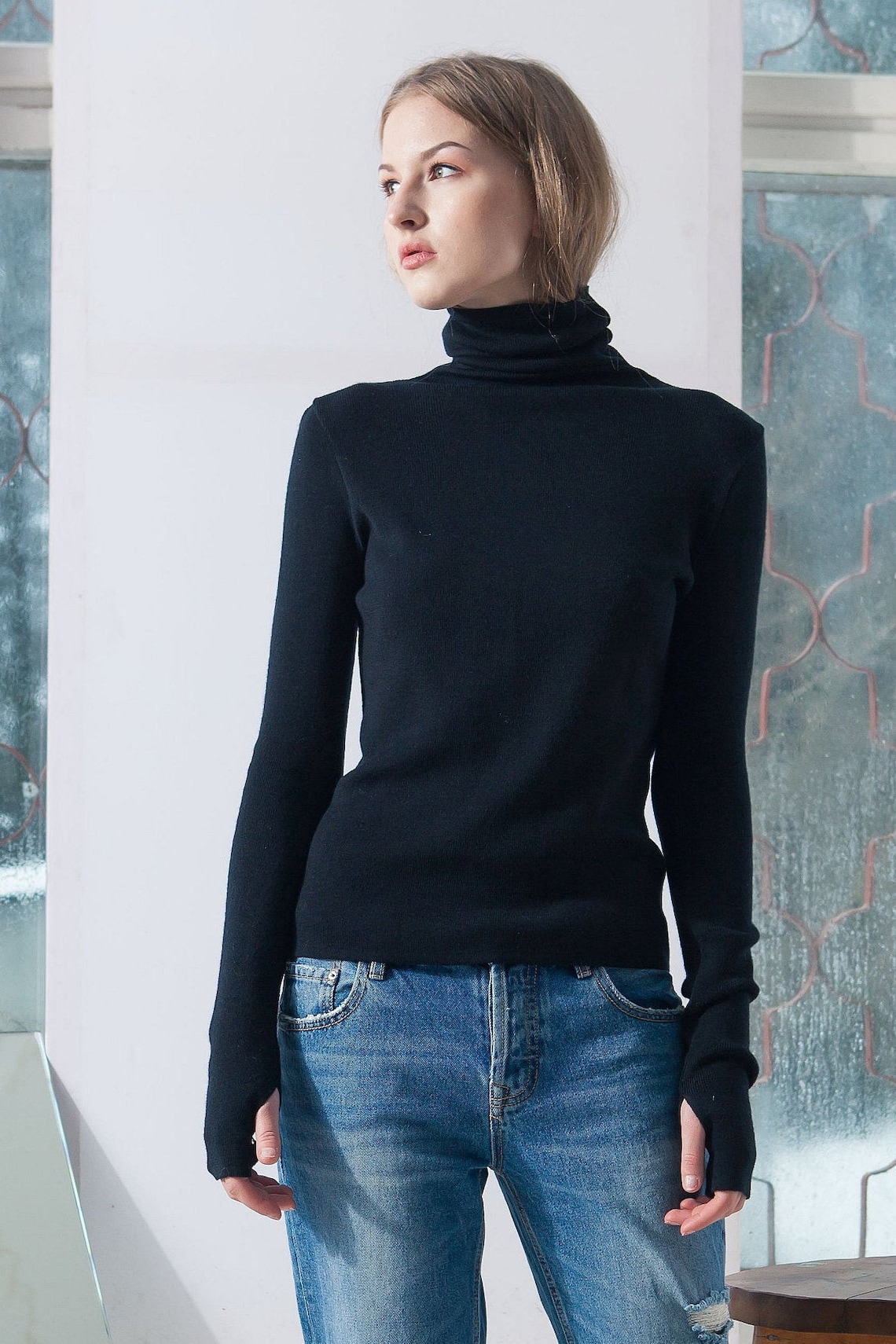 Turtleneck sweater off-white turtleneck merino wool | Etsy