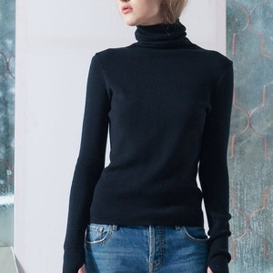 Knitted Wool Sweater, Black Turtleneck Sweater, Black Turtleneck Jumper, Knit Woolen Women Jumper, Black Turtleneck Merino Ladies Top Outfit Black