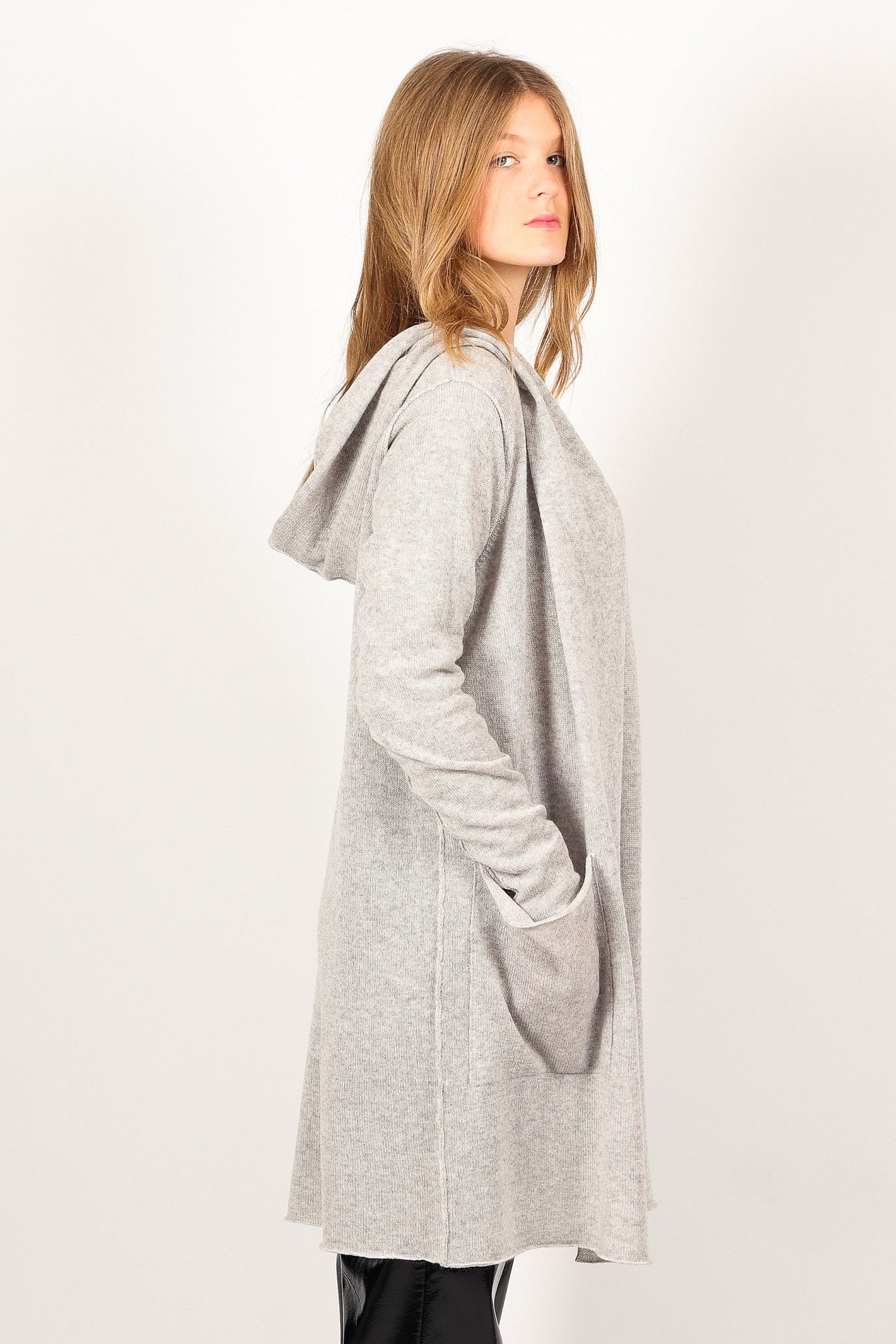 Hooded Cashmere Cardigan for Women, Long Wool Sweater, Chunky