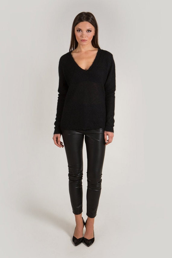 Mohair V Neck Sweater, Black Sweater for Women, Mohair Pullover Jumper, Black V-neck Sweater, Deep Vneck Pullover - Etsy Mohair V Neck Sweater, Black Sweater for Women, Mohair Pullover Jumper, Black V-neck Sweater, Deep Vneck Pullover - Etsy
