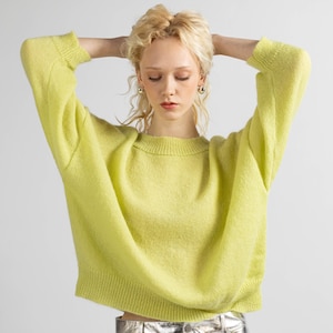 Handcrafted Mohair Knit Sweater: Lime Green Oversized Jumper