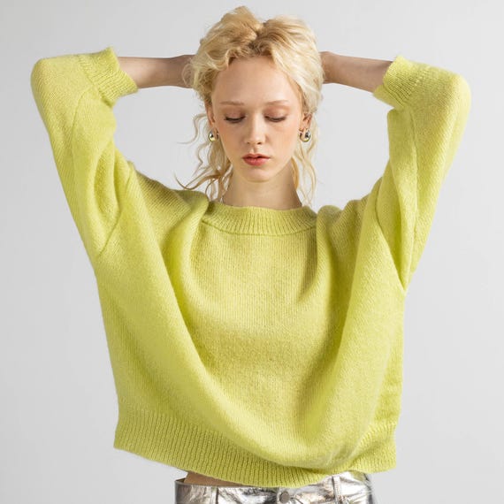 Handcrafted Mohair Knit Sweater: Lime Green Oversized Jumper UK