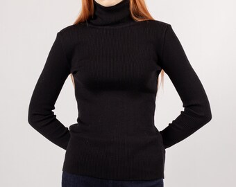 Black Ribbed Turtleneck - S size - Merino Wool Turtleneck Sweater – Soft Knit Jumper