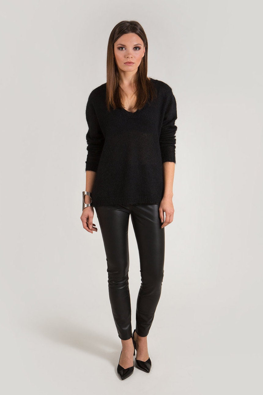 Lightweight Loose Fit V-Neck Sweater in Moss main image 1
