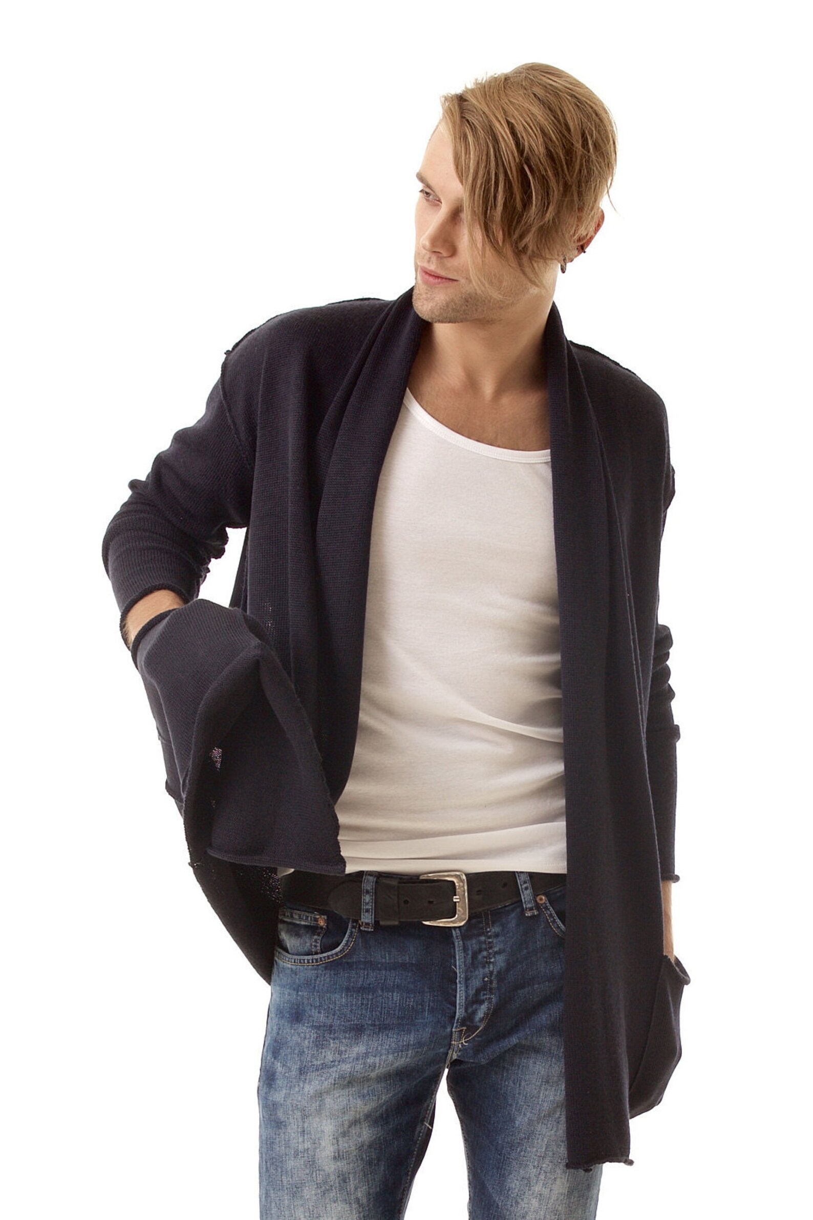 mens belted shawl cardigan