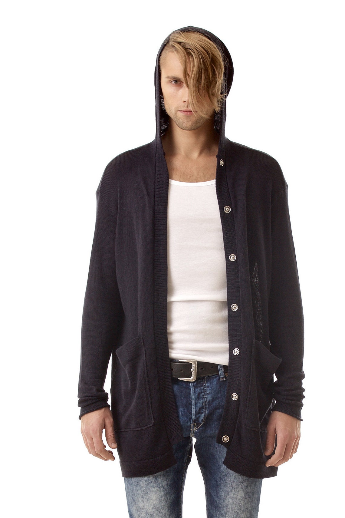 Knit cardigan men hooded cardigan men's knitted hooded Etsy