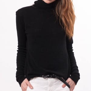 black cashmere turtle neck, 100% cashmere sweater, Turtleneck sweater, Cashmere jumper women, Cashmere pullover, Long roll neck sweater image 2