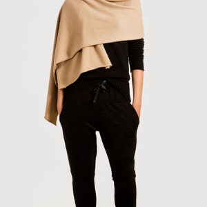 Premium cashmere wrap scarf showing oversized dimensions