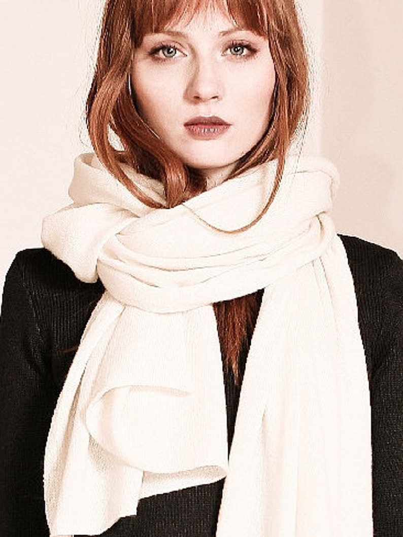 Offwhite Cashmere Scarf, Women's Cashmere Scarf, Knit Cashmere Scarf