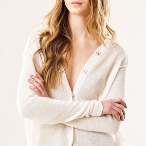 100% Linen Hooded Cardigan Sheer Knit Women's Sweater, Lightweight White Linen Jacket for Spring/Summer, Elegant Gift for Her White