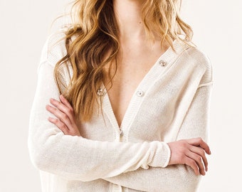 Linen Sweater Women Knit Cardigan Sheer Linen Jacket With - Etsy