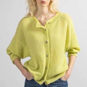 Mohair cardigan, Green mohair cardigan, Mohair sweater, Knit wool cardigan, Hand knit mohair wool jacket, Chunky button down up cardigan