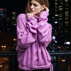 Handmade Lavender Cashmere Blend Turtleneck Sweater - Oversized Knit Pullover (L Size)