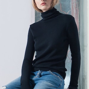 Knitted Wool Sweater, Black Turtleneck Sweater, Black Turtleneck Jumper, Knit Woolen Women Jumper, Black Turtleneck Merino Ladies Top Outfit image 4