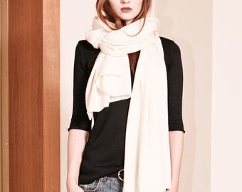 100% Cashmere Scarf, Luxury Lightweight Shawl, Soft Travel Wrap, White Winter Gift