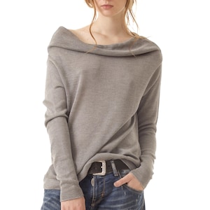 Cashmere Jumper | Off The Shoulder Wool Sweater | Knitted 100% Cashmere Sweater | Drop Shoulder Pullover | Cowl Neck Knit Top | Wool Jumper