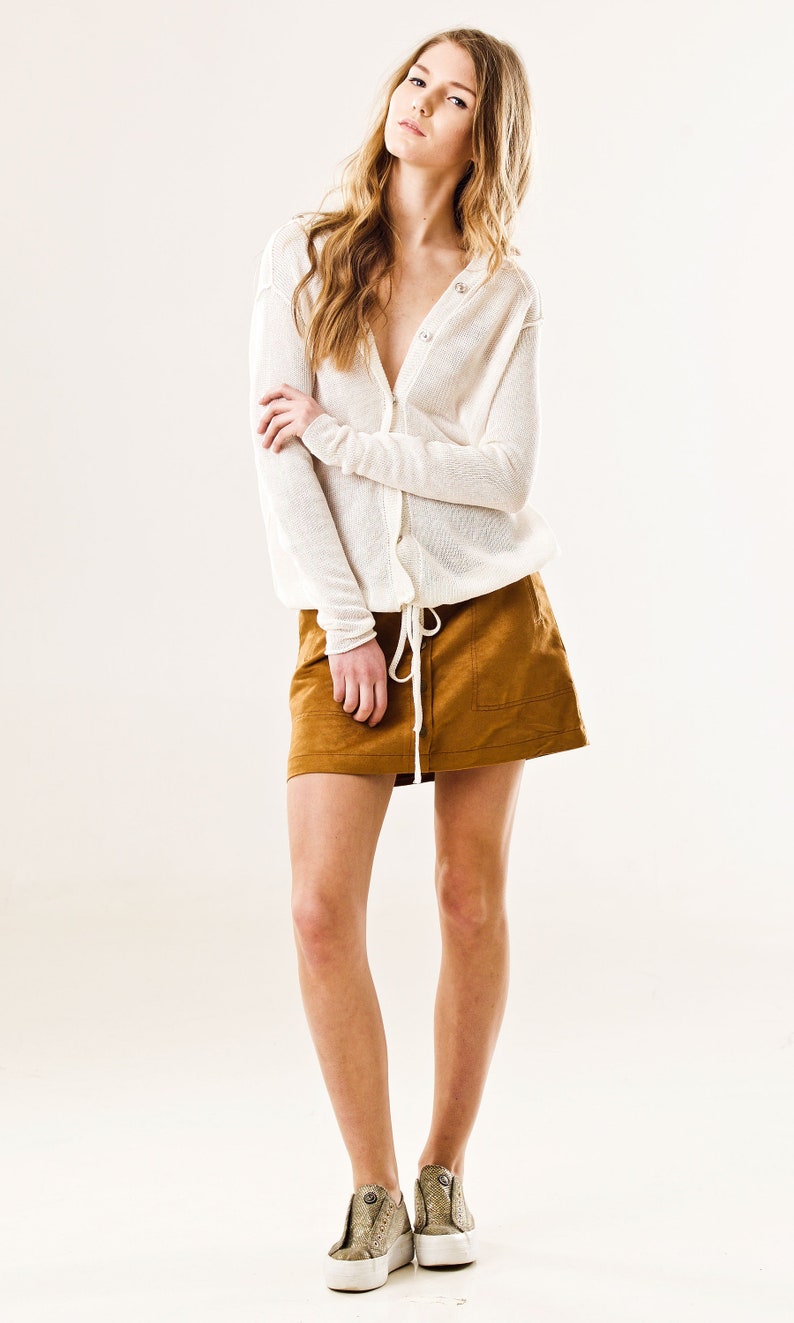 100% Linen Hooded Cardigan Sheer Knit Women's Sweater, Lightweight White Linen Jacket for Spring/Summer, Elegant Gift for Her image 8