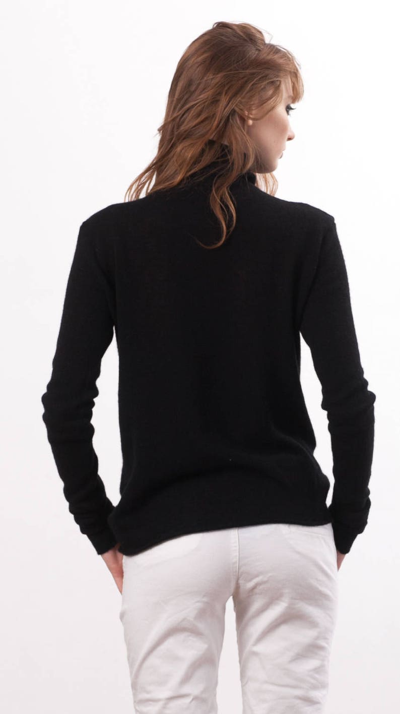 black cashmere turtle neck, 100% cashmere sweater, Turtleneck sweater, Cashmere jumper women, Cashmere pullover, Long roll neck sweater image 3