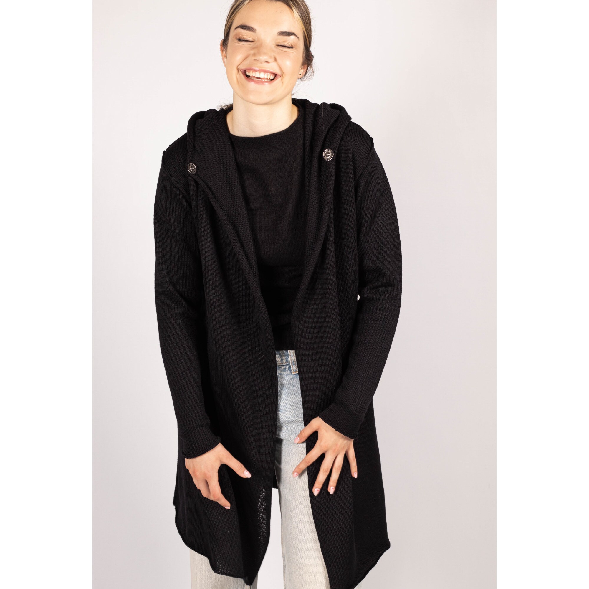 Urban classics long spakle hooded open edge cardigan