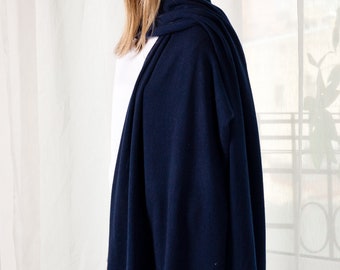 Dark Blue Cashmere Scarf: Large Travel Wrap 70x220cm