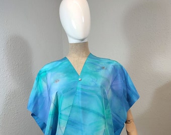 The adjustable-blouse made of natural unused japanese vintage silk Shibori handpainted