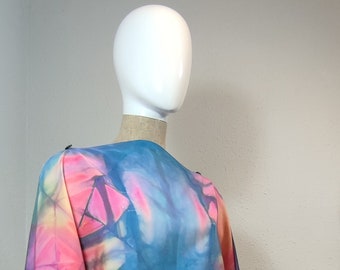 2-way poncho: shrug, blouse and poncho in natural japanese vintage silk - Shibori handpainted