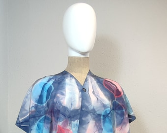 2-way poncho: shrug, blouse and poncho in natural japanese vintage silk - Shibori handpainted