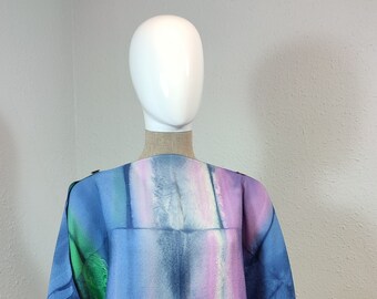 2-way poncho: shrug, blouse and poncho in natural japanese vintage silk - Shibori handpainted