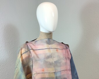 2-way poncho: shrug, blouse and poncho in natural japanese vintage silk - Shibori handpainted