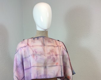 2-way poncho: shrug, blouse and poncho in natural japanese vintage silk - Shibori handpainted