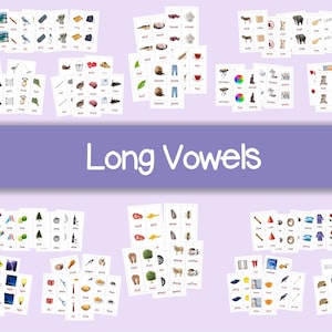 Phonogram Flashcards 3-Part Cards | Long Vowel ai ay a_e ee ea ie igh i_e oa ow o_e ew ue u_e | Montessori Reading Cards | Phonics Printable