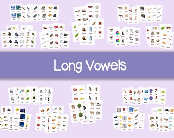 Phonogram Flashcards 3-Part Cards | Long Vowel ai ay a_e ee ea ie igh i_e oa ow o_e ew ue u_e | Montessori Reading Cards | Phonics Printable