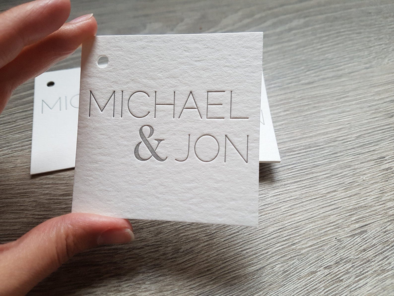 500 Custom Letterpress Hang Tags Square Letterpress Tags Hole Punching