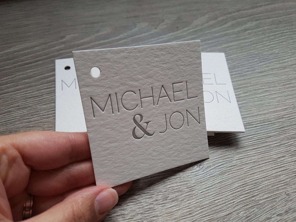 500 Custom Letterpress Hang Tags Square Letterpress Tags Hole Punching