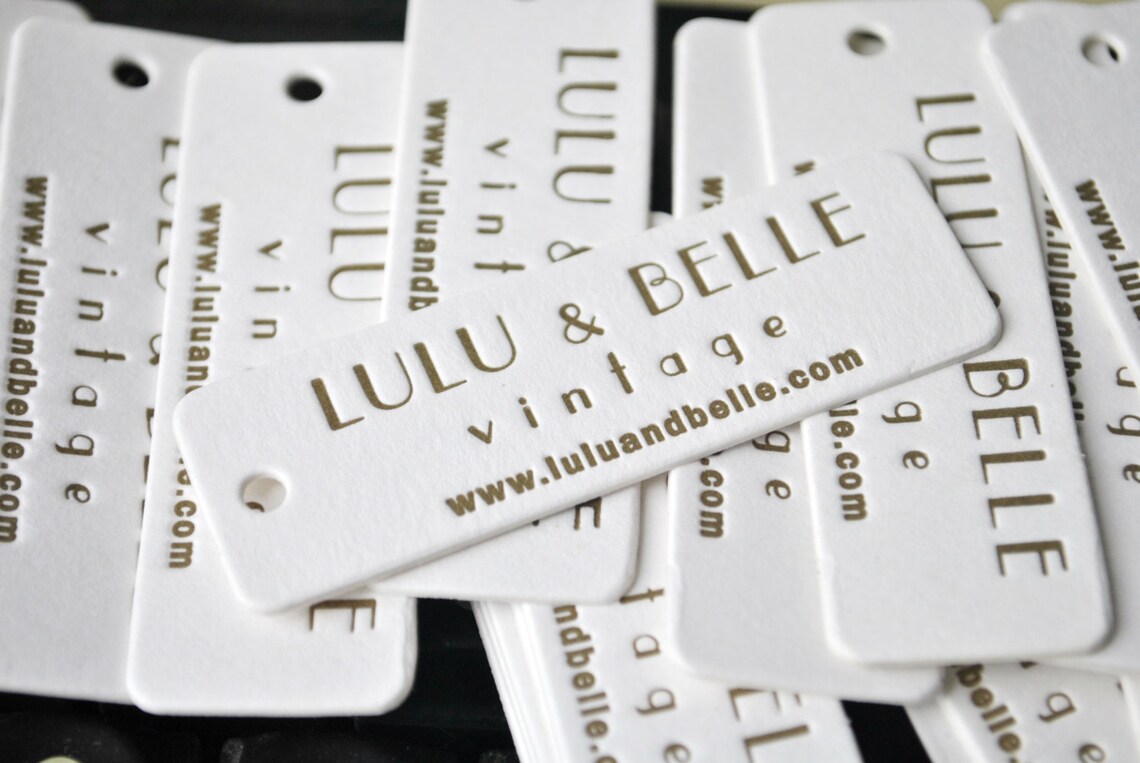 200 Custom Letterpress Hang Tags, Letterpress Thank You Tags, Gift Tag