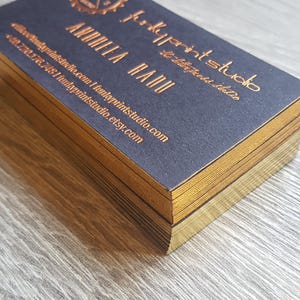 200 Custom hot foil business cards, black card stock. Copper foil business cards, gold foil edge painting, luxury business stationery