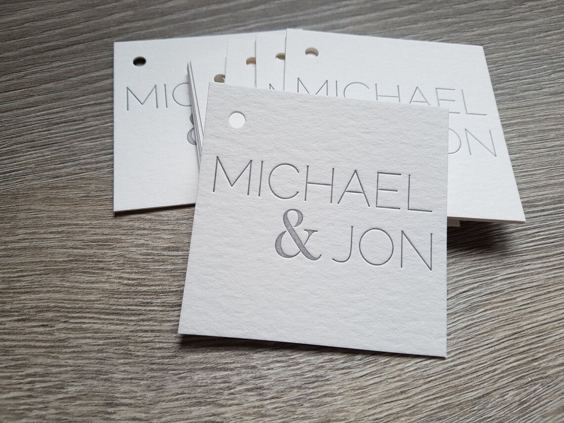 500 Custom Letterpress Hang Tags Square Letterpress Tags Hole Punching