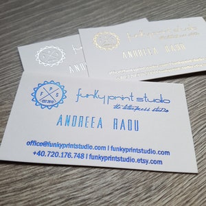 200 Gold foil / rose gold foil / silver foil / copper foil / blue foil / red foil business cards. Hot foil cards, hot foil calling cards
