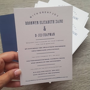 Custom letterpress wedding stationery; letterpress wedding invitations, RSVP's, custom envelopes, letterpress reception cards
