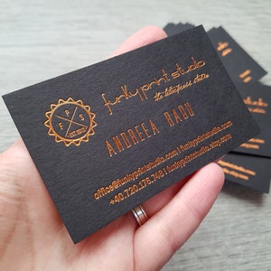 500 Custom hot foil business cards, black card stock. Copper foil, gold foil, silver foil calling cards, small cards stationery