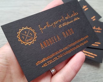 500 Custom hot foil business cards, black card stock. Copper foil, gold foil, silver foil calling cards, small cards stationery