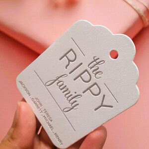 200 Custom Letterpress Thank You Tags – Scalloped, Personalized Gift Tags on Thick Cardstock